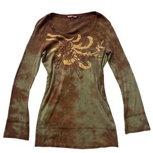 Vintage IDI fairy grunge hippies long sleeve shirt brown and khaki blend tie dye